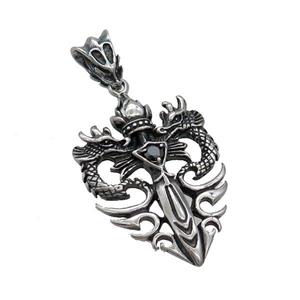 Stainless Steel Pendant Charms Dragon Antique Silver, approx 26-40mm [SSB3699]