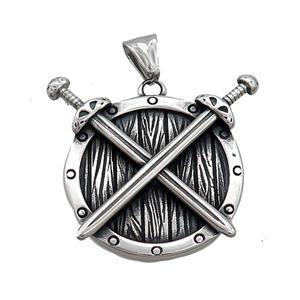 Stainless Steel Charms Pendant Nordic Viking Shield Sword Talisman Antique Silver, approx 35-40mm [SSB3701]