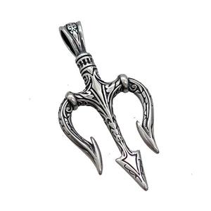 Stainless Steel Trident Marine Pendant Charms Antique Silver, approx 30-60mm [SSB3702]