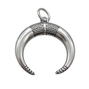 Stainless Steel Crescent Charms Pendant Moon Antique Silver, approx 35mm [SSB3721]