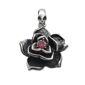 Stainless Steel Flower Pendant Pave Rhinestone Antique Silver, approx 25mm [SSB3725]