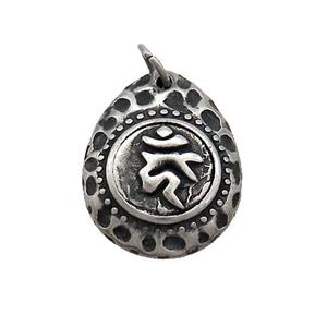 Stainless Steel OM Teardrop Pendant Antique Silver, approx 18-23mm [SSB3727]