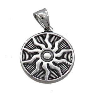 Stainless Steel Charms Pendant Ancient Greece Sun Antique Silver, approx 25mm [SSB3730]