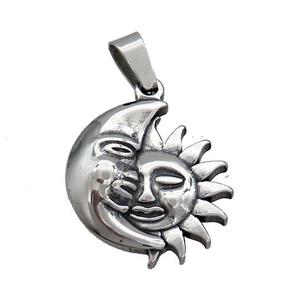 Stainless Steel Sum Moon Charms Pendant Antique Silver, approx 25-27mm [SSB3731]