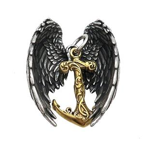 Stainless Steel Angel Wings Pendant Anchor Antique Gold, approx 34-45mm, 20-30mm [SSB3733]