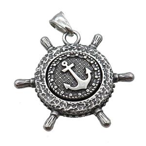 Stainless Steel Ship Helm Charms Pendant Anchor Antique Silver, approx 40mm [SSB3740]