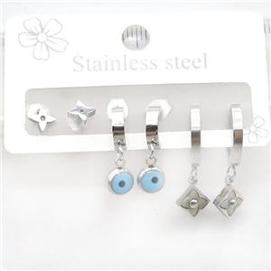 Raw Stainless Steel Earrings Evil Eye, approx 6-10mm, 14mm dia [SSB3742]