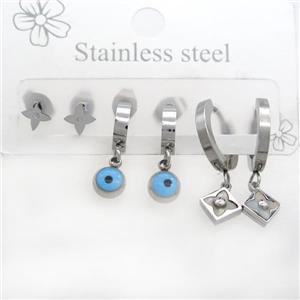Raw Stainless Steel Earrings Evil Eye, approx 6-10mm, 14mm dia [SSB3743]