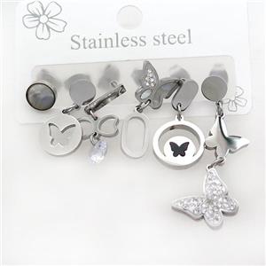 Raw Stainless Steel Earrings Butterfly, approx 6-10mm, 14mm dia [SSB3745]
