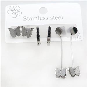 Raw Stainless Steel Earrings Butterfly, approx 6-10mm, 14mm dia [SSB3746]
