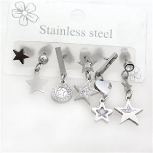 Raw Stainless Steel Earrings Star, approx 6-10mm, 14mm dia [SSB3747]