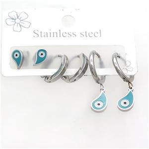 Raw Stainless Steel Earrings Evil Eye, approx 6-10mm, 14mm dia [SSB3748]