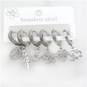 Raw Stainless Steel Earrings Mixed Shapes, approx 6-10mm, 14mm dia [SSB3753]