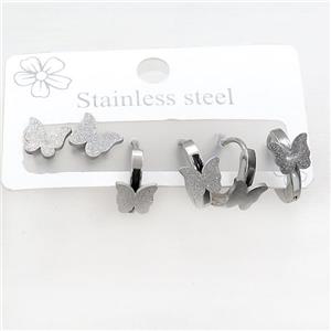 Raw Stainless Steel Earrings Butterfly, approx 6-10mm, 14mm dia [SSB3754]