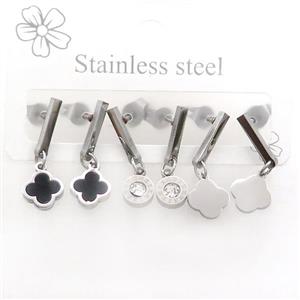 Raw Stainless Steel Earrings Clover, approx 6-10mm, 14mm dia [SSB3756]