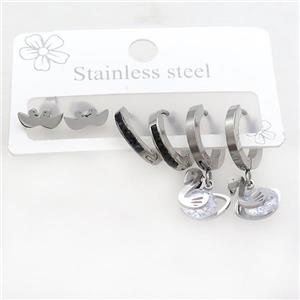 Raw Stainless Steel Earrings Swan, approx 6-10mm, 14mm dia [SSB3758]