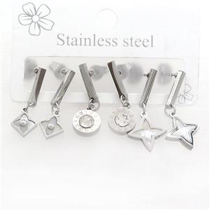 Raw Stainless Steel Earrings Northstar, approx 6-10mm, 14mm dia [SSB3760]