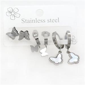 Raw Stainless Steel Earrings Butterfly, approx 6-10mm, 14mm dia [SSB3761]
