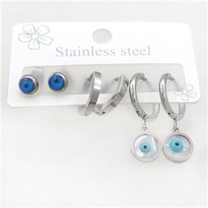 Raw Stainless Steel Earrings Evil Eye, approx 6-10mm, 14mm dia [SSB3762]