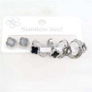 Raw Stainless Steel Earrings Clover, approx 6-10mm, 14mm dia [SSB3763]