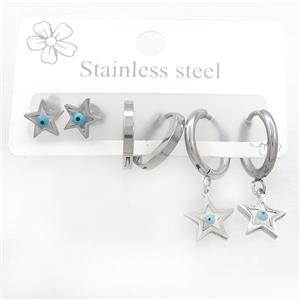 Raw Stainless Steel Earrings Star, approx 6-10mm, 14mm dia [SSB3765]