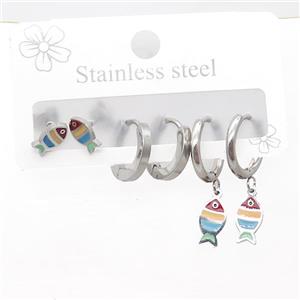 Raw Stainless Steel Earrings Fish, approx 6-10mm, 14mm dia [SSB3768]