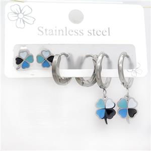 Raw Stainless Steel Earrings Clover, approx 6-10mm, 14mm dia [SSB3771]