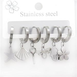 Raw Stainless Steel Earrings Mixed Shapes, approx 6-10mm, 14mm dia [SSB3772]