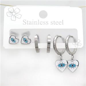 Raw Stainless Steel Earrings Heart Evil Eye, approx 6-10mm, 14mm dia [SSB3775]