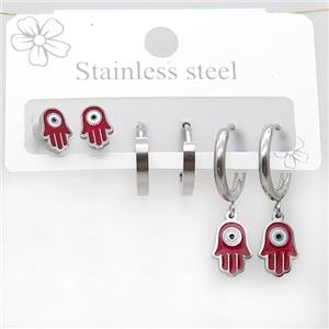 Raw Stainless Steel Earrings Evil Eye Hand, approx 6-10mm, 14mm dia [SSB3778]