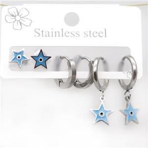 Raw Stainless Steel Earrings Evil Eye Star, approx 6-10mm, 14mm dia [SSB3782]