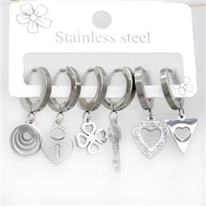 Raw Stainless Steel Earrings Mixed Shapes, approx 6-10mm, 14mm dia [SSB3783]