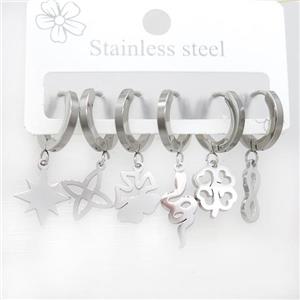 Raw Stainless Steel Earrings Mixed Shapes, approx 6-10mm, 14mm dia [SSB3785]