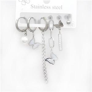 Raw Stainless Steel Earrings Butterfly, approx 6-10mm, 14mm dia [SSB3787]