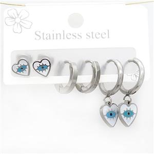 Raw Stainless Steel Earrings Heart Eye, approx 6-10mm, 14mm dia [SSB3788]