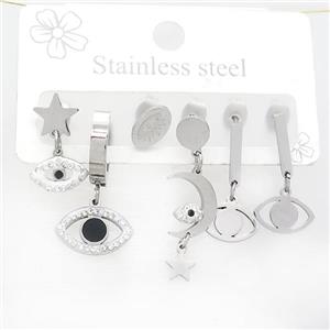 Raw Stainless Steel Earrings Star Eye, approx 6-10mm, 14mm dia [SSB3790]