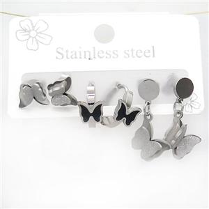 Raw Stainless Steel Earrings Butterfly, approx 6-10mm, 14mm dia [SSB3791]