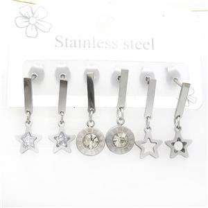 Raw Stainless Steel Earrings Star, approx 6-10mm, 14mm dia [SSB3794]