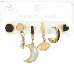 Stainless Steel Earrings Moon Gold Plated, approx 6-10mm, 14mm dia [SSB3795]
