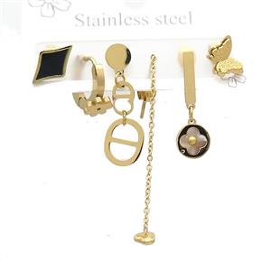 Stainless Steel Earrings Mixed Shapes Gold Plated, approx 6-10mm, 14mm dia [SSB3801]