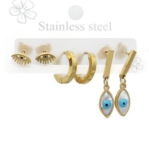 Stainless Steel Earrings Eye Gold Plated, approx 6-10mm, 14mm dia [SSB3803]