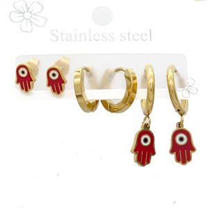 Stainless Steel Earrings Hamsahand Evil Eye Gold Plated, approx 6-10mm, 14mm dia [SSB3810]