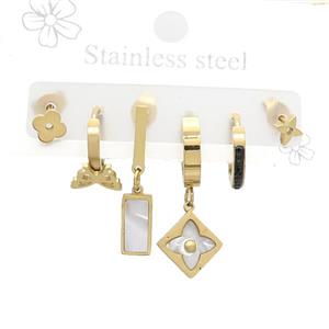 Stainless Steel Earrings Mixed Shapes Gold Plated, approx 6-10mm, 14mm dia [SSB3811]