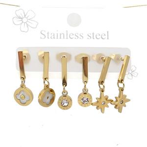 Stainless Steel Earrings Mixed Shapes Gold Plated, approx 6-10mm, 14mm dia [SSB3813]