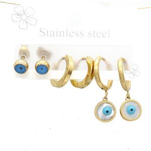 Stainless Steel Earrings Evil Eye Gold Plated, approx 6-10mm, 14mm dia [SSB3814]
