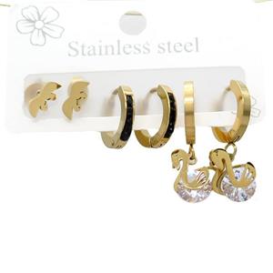 Stainless Steel Earrings Swan Gold Plated, approx 6-10mm, 14mm dia [SSB3816]
