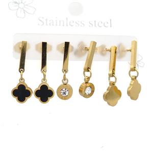 Stainless Steel Earrings Clover Gold Plated, approx 6-10mm, 14mm dia [SSB3818]