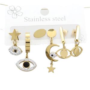 Stainless Steel Earrings Eye Gold Plated, approx 6-10mm, 14mm dia [SSB3820]