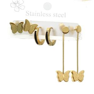 Stainless Steel Earrings Butterfly Gold Plated, approx 6-10mm, 14mm dia [SSB3821]