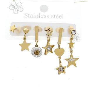 Stainless Steel Earrings Star Gold Plated, approx 6-10mm, 14mm dia [SSB3822]